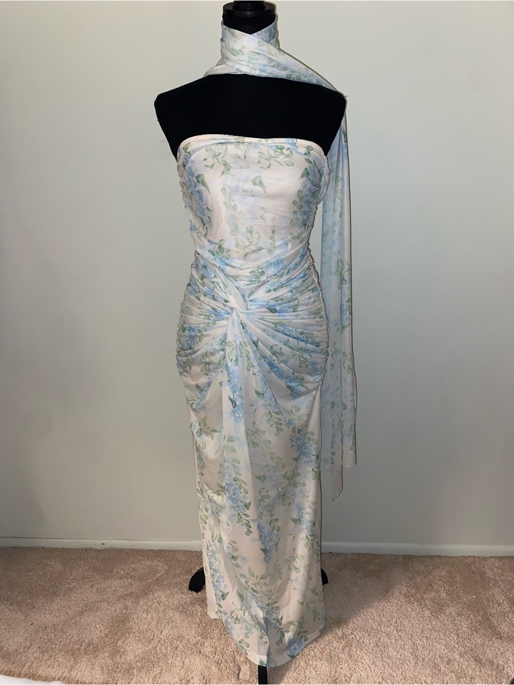 Strapless Floral Jacquard Maxi Dress